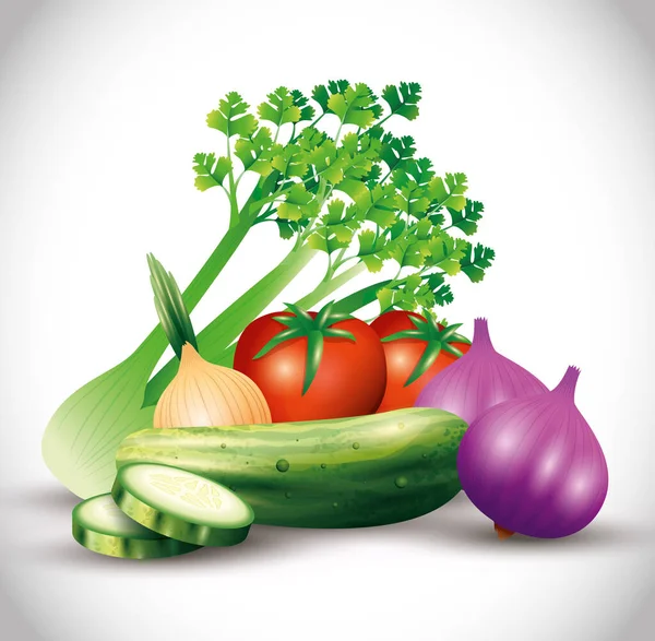 Vegetais orgânicos frescos, alimentos saudáveis, estilo de vida saudável ou dieta —  Vetores de Stock