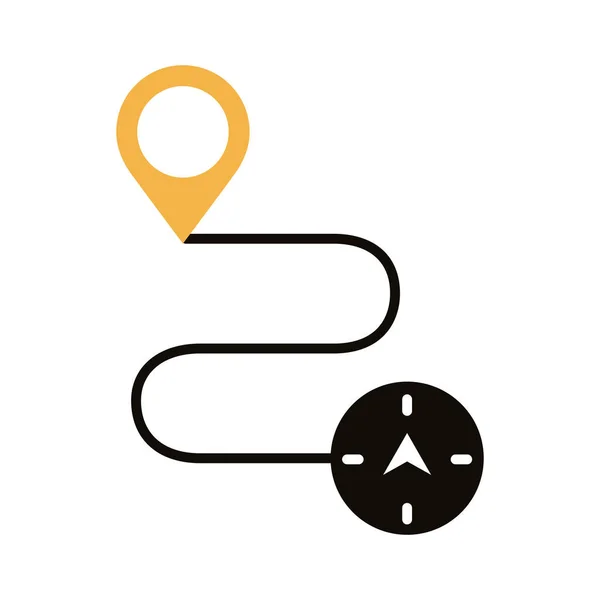 Pin and compass in the route location line style — стоковый вектор