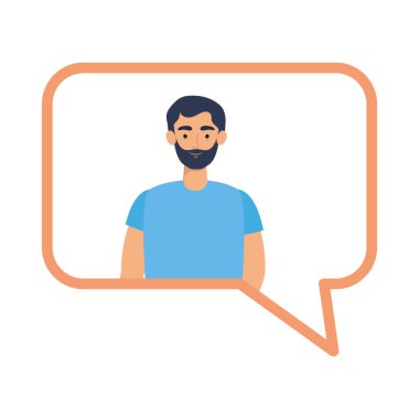 İletişim kabarcığı vektör tasarımının içindeki Avatar adam