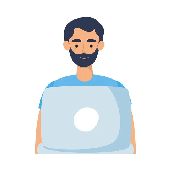Аватар чоловік з бородою і ноутбуком Векторний дизайн — стоковий вектор
