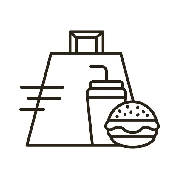 Hambúrguer e refrigerante no estilo de linha de serviço de entrega de saco de compras — Vetor de Stock