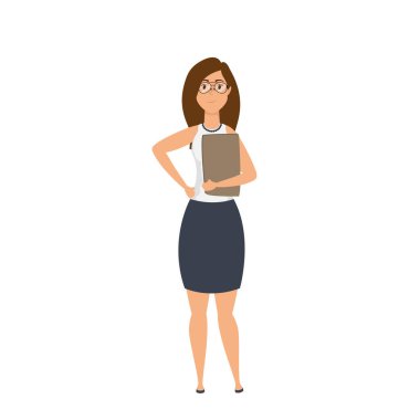 Gözlüklü ve belge vektör tasarımlı izole edilmiş bir Avatar kadın.