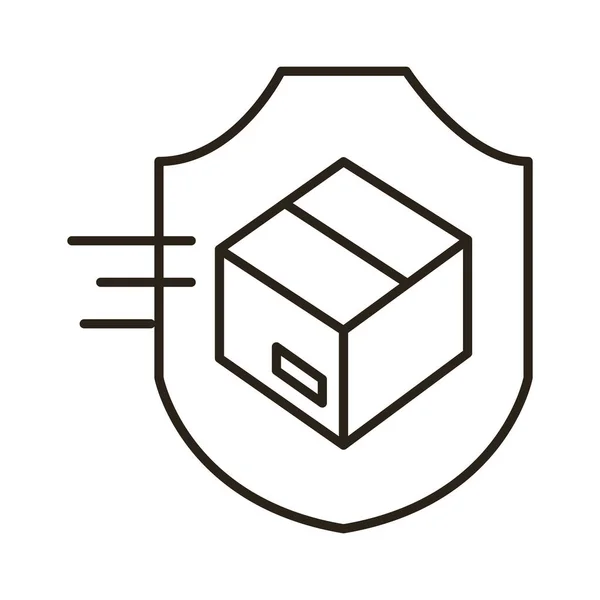 Caja de cartón en estilo de línea de servicio de entrega de escudo — Vector de stock