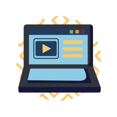 Dizüstü bilgisayarın içindeki düz simge vektör dizaynını oynat