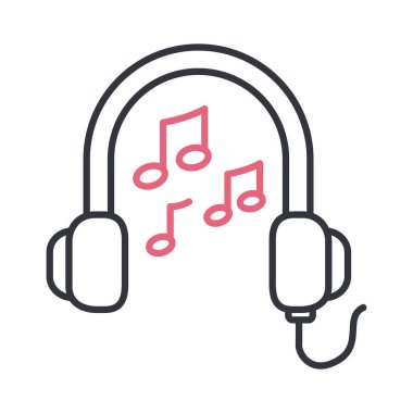 Müzik notaları olan kulaklıklar satır biçimi vektör tasarımı