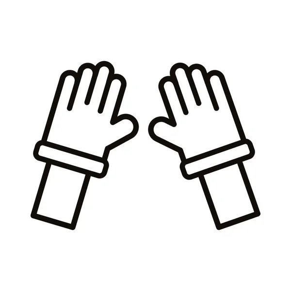 Gants en caoutchouc avec style ligne covid19 particules — Image vectorielle