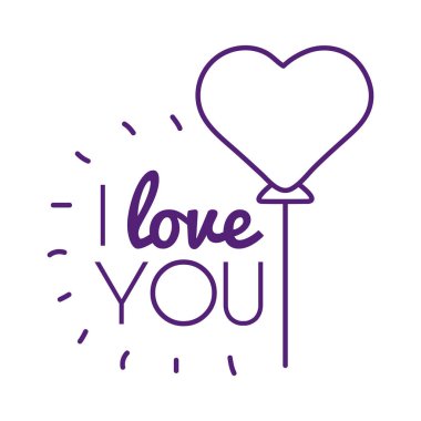Kalp balonu çizgisi biçim vektör tasarımlı metnini seviyorum
