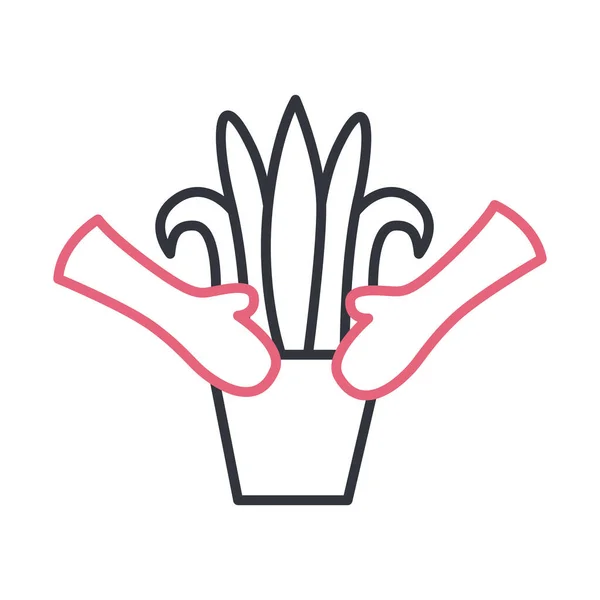 Руки с растением внутри линии травы стиль иконки вектор дизайн — стоковый вектор