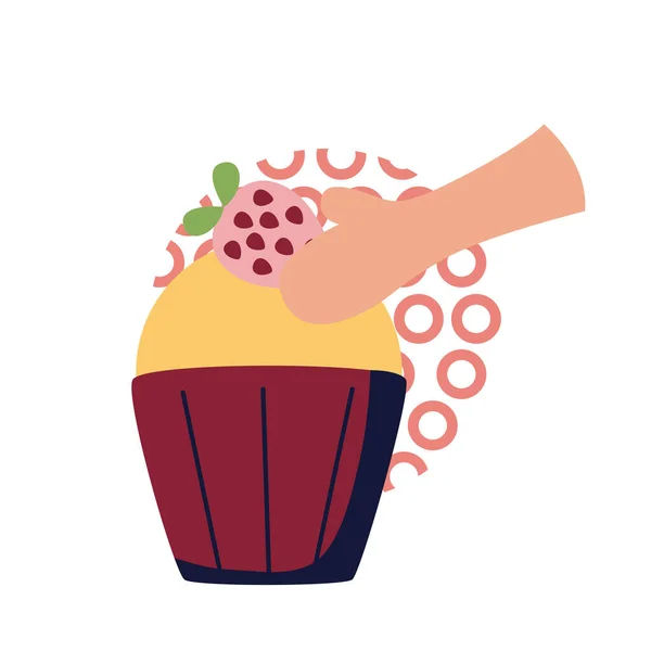 Mano con cupcake estilo plano icono de diseño de vectores — Archivo Imágenes Vectoriales