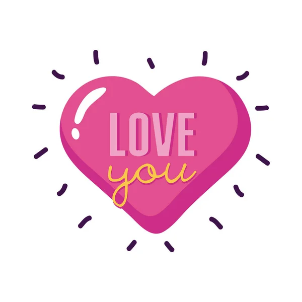 ( 영어 ) Love you text in heart flat style icon vector design — 스톡 벡터