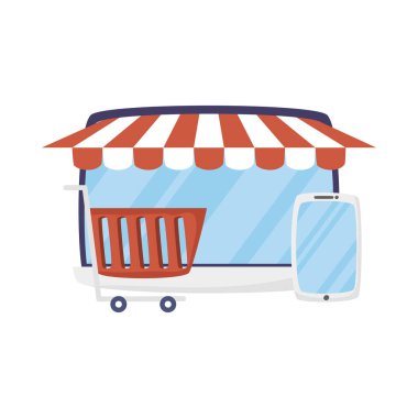 Çadır vektör tasarımlı akıllı telefon arabası ve tablet