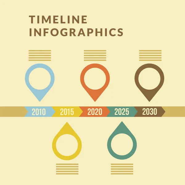 Zeitachsen-Infografiken mit farbigen Blasen markieren Vektordesign — Stockvektor