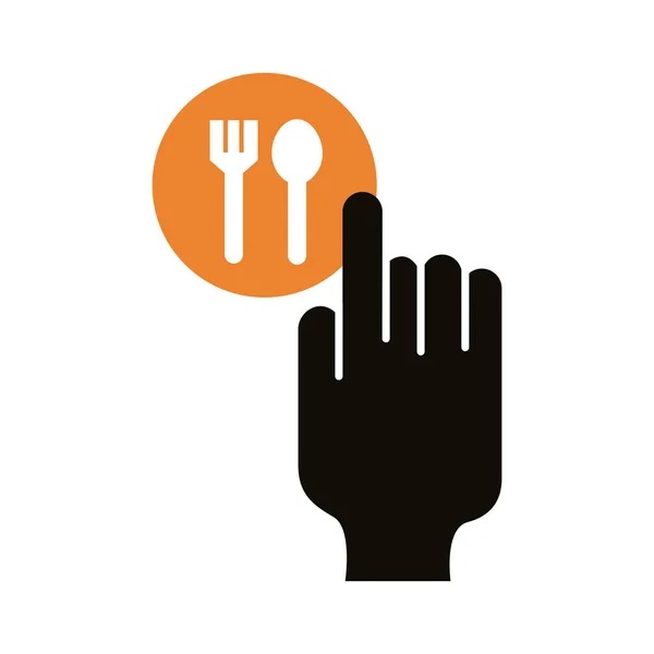 Hand index fork and spoon delivery service silhouette style — Stock Vector