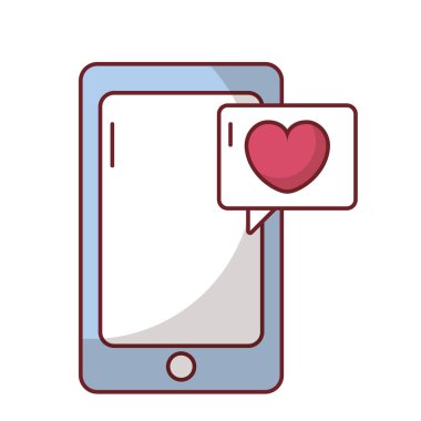 Kabarcık vektör tasarımının içinde sevgi dolu bir kalbe sahip akıllı telefon