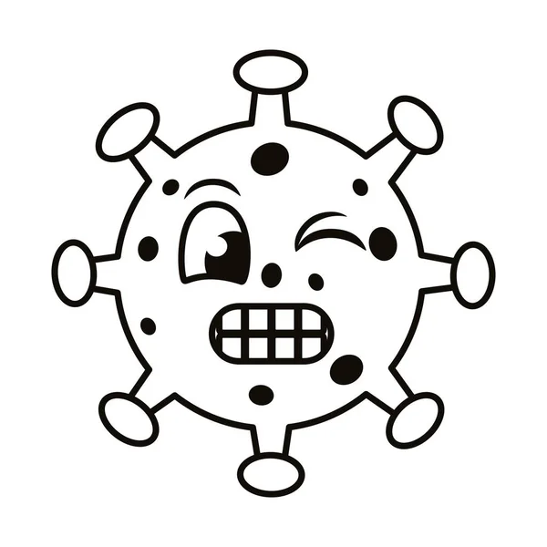 Covid19 carácter emoticono enojado partícula — Vector de stock