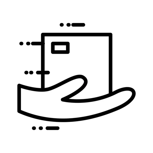 Main avec boîte carton style ligne de service de livraison — Image vectorielle