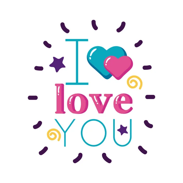 I love you text with hearts flat style icon design — стоковый вектор