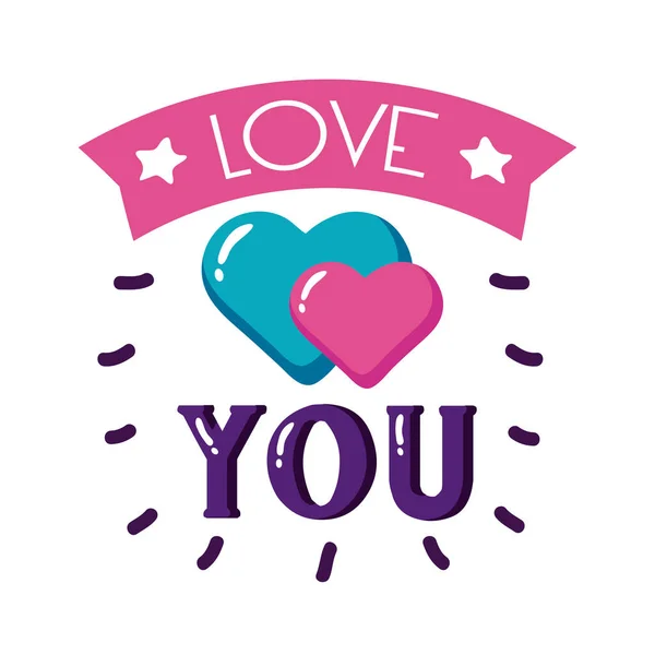 Love you text with hearts flat style icon vector design — Stockový vektor