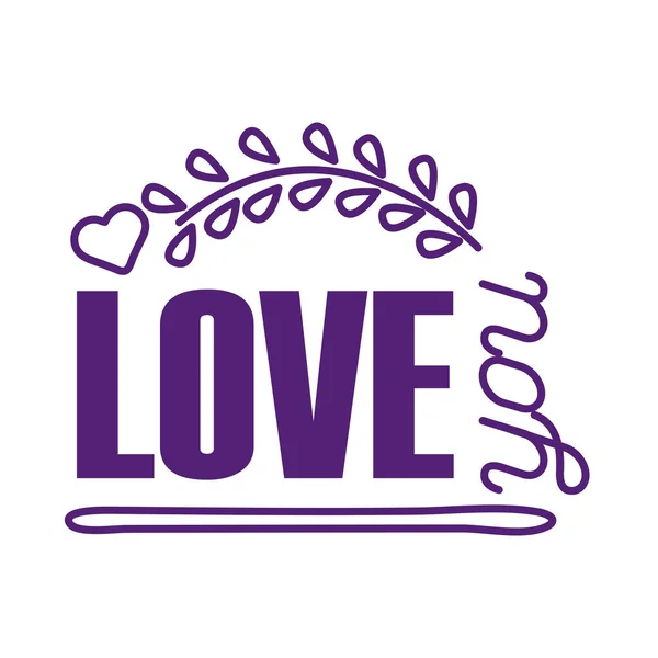 Love you text with leaves wreath line style icon vector design — Stock Vector