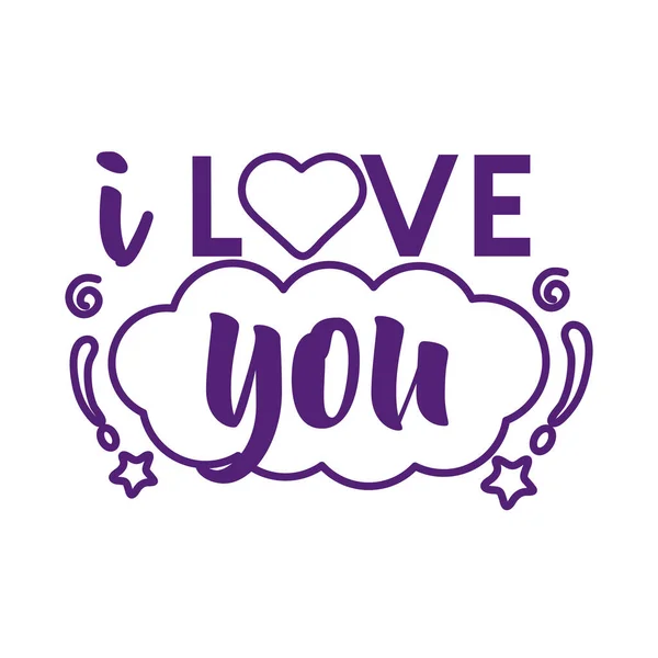 I love you text with cloud line style ikon vektor design — Stock Vector