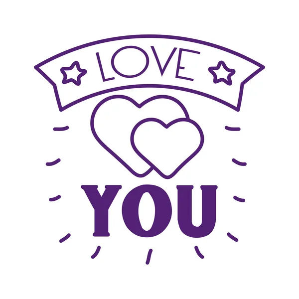 Love you text with hearts line style icon vector design — 스톡 벡터