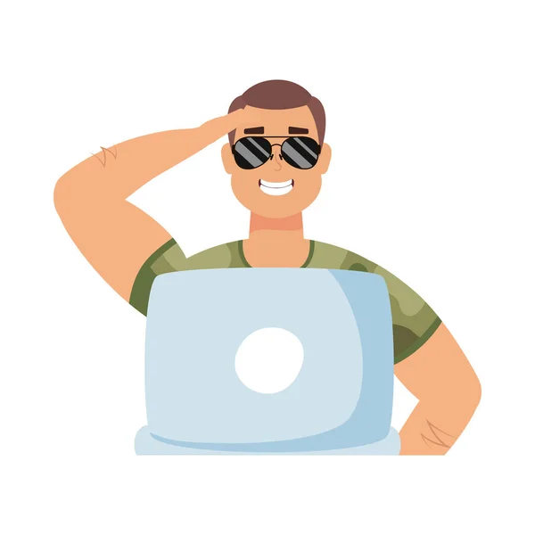 Аватар чоловік в окулярах і ноутбуці Векторний дизайн — стоковий вектор