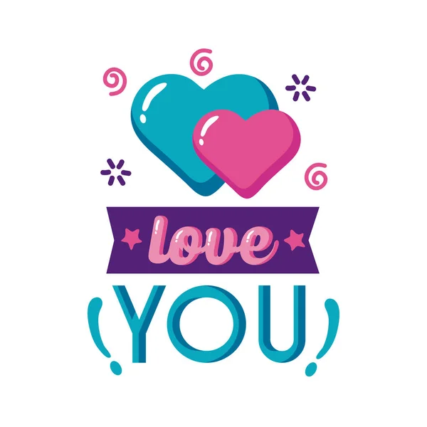 Love you text with hearts flat style icon vector design — Stockový vektor