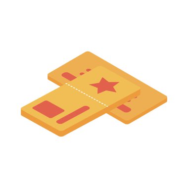 İzole edilmiş sinema biletleri izometrik biçim ikon vektör tasarımı