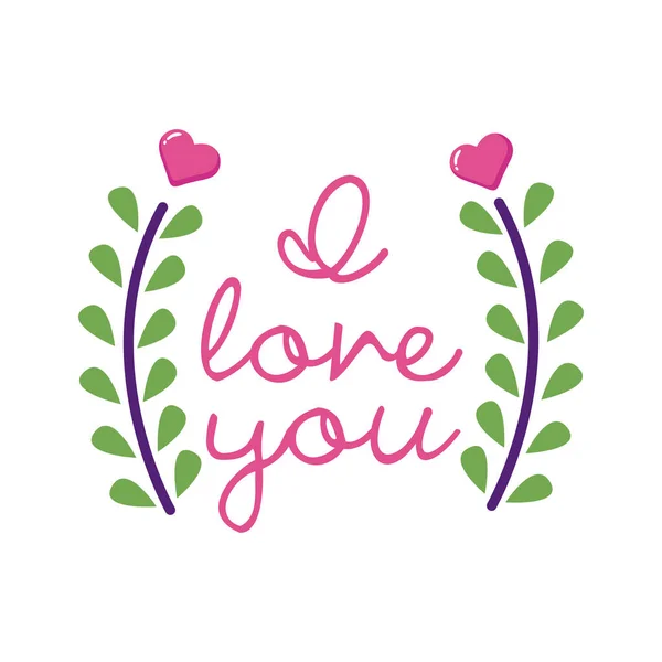 Love you text and leaves wreath flat style icon vector design — Stockový vektor