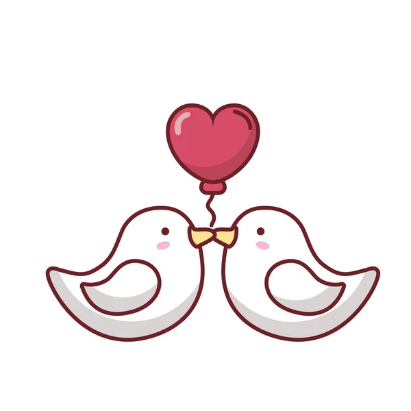 Kalp balonu vektör dizaynlı güvercinler — Stok Vektör
