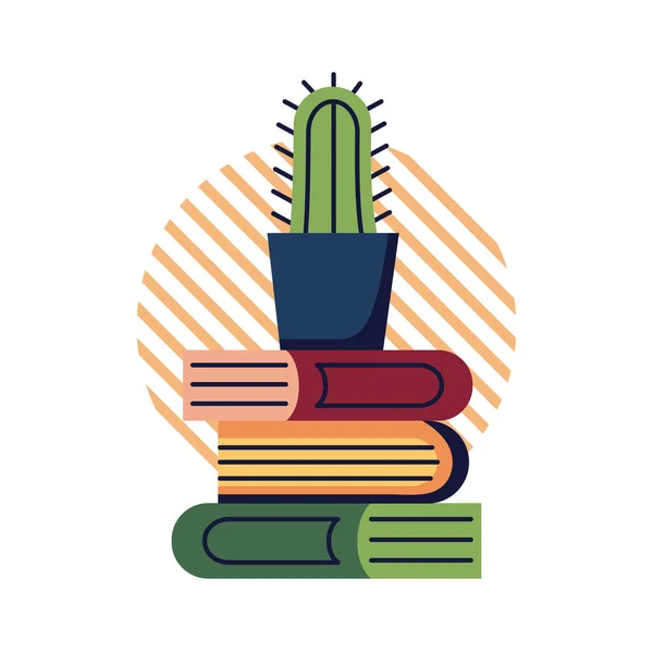 Vzdělávání knihy a kaktus plochý styl ikony vektor design — Stockový vektor