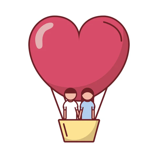 İçerideki çift kalbi sever sıcak hava balonu vektör tasarımı — Stok Vektör