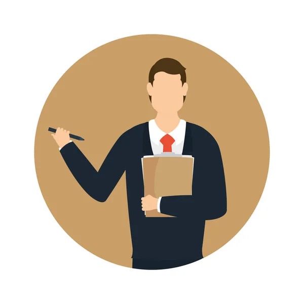 Avatar d'homme d'affaires avec dessin vectoriel de document et stylo — Image vectorielle
