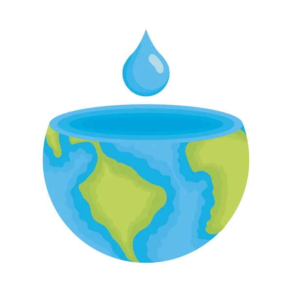 Half earth planet with water drop — Stock Vector