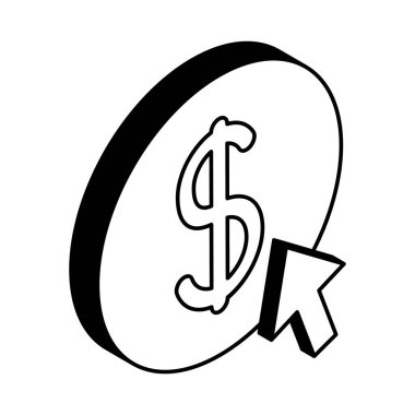 İmleç oku izometrik biçim vektör tasarımı olan para