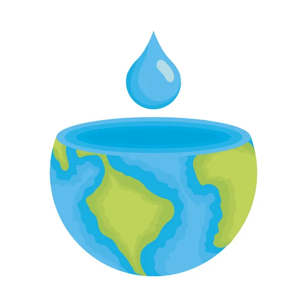 Half earth planet with water drop — Stock Vector