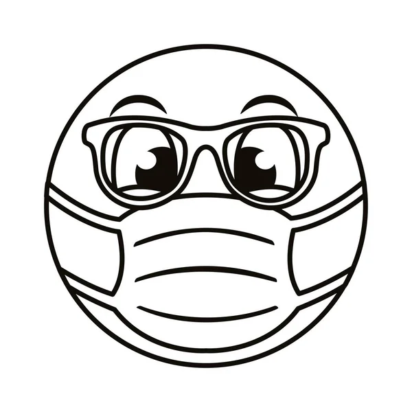 Emoji με γυαλιά φορώντας ιατρική μάσκα γραμμή στυλ — Διανυσματικό Αρχείο