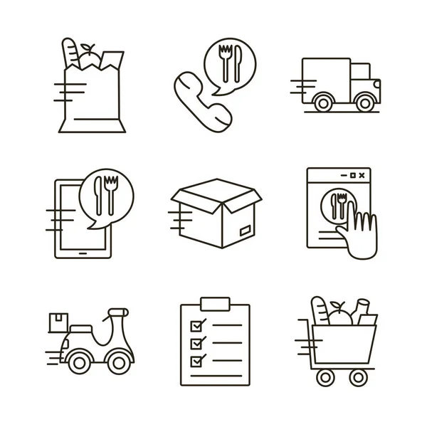 Delivery food groceries service set icons — Stock Vector