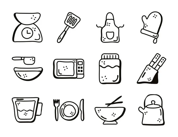 Cook and kitchen line icon set vector design — стоковый вектор