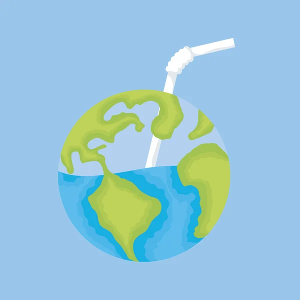 Earth planet with water and straw — Stock Vector