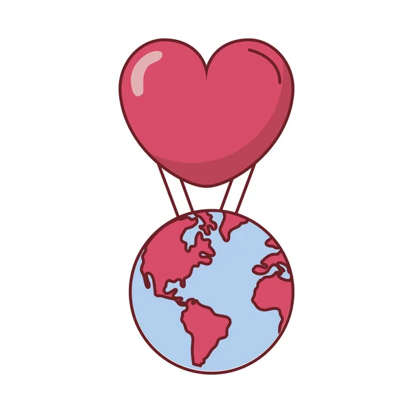 Aşk kalbi ve sıcak hava balonu vektör tasarımı — Stok Vektör
