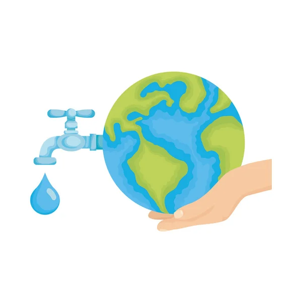 Ręce podnoszenie ziemi planeta woda dzień — Wektor stockowy