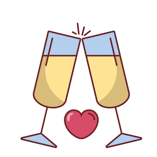 Love heart between champagne cups vector design — Stock Vector