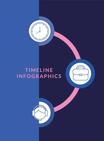 Zeitleiste Infografiken mit Uhrenkoffer und Callcenter-Symbolen Vektordesign — Stockvektor