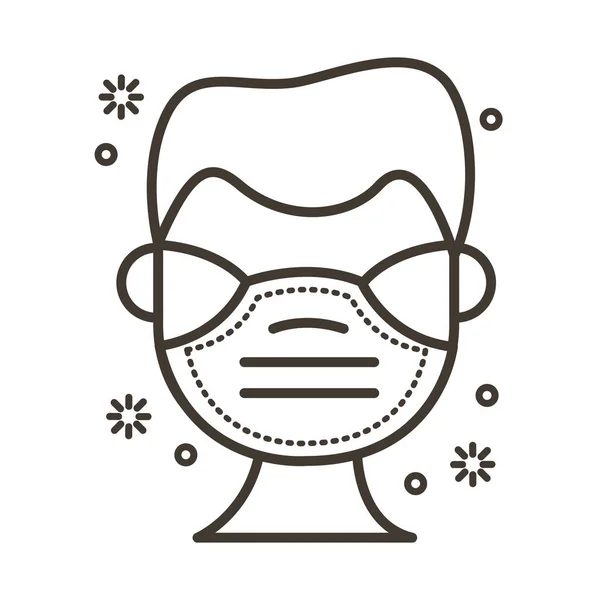 Uomo utilizzando maschera viso linea stile icona — Vettoriale Stock