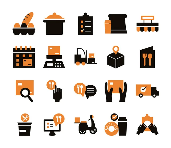 Delivery food groceries service set icons — Stock Vector