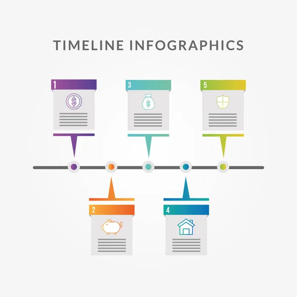 Infografica della linea temporale con disegno vettoriale delle icone monetarie — Vettoriale Stock