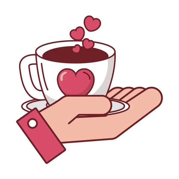 Love heart on coffee cup over hand vector design — Stock Vector
