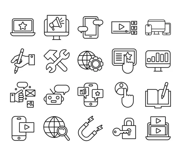 Set di icone di contenuti digitali — Vettoriale Stock