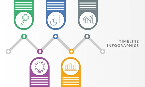 Idővonal Infografikák csillagvillanykörte és pite chart ikonok vektor tervezés — Stock Vector